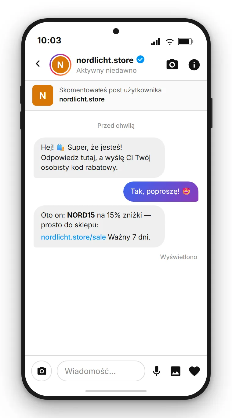 SendSeven Flow Builder: Comment-to-DM dla sklepu internetowego – od komentarza SALE do automatycznej DM z kodem rabatowym i linkiem do produktu