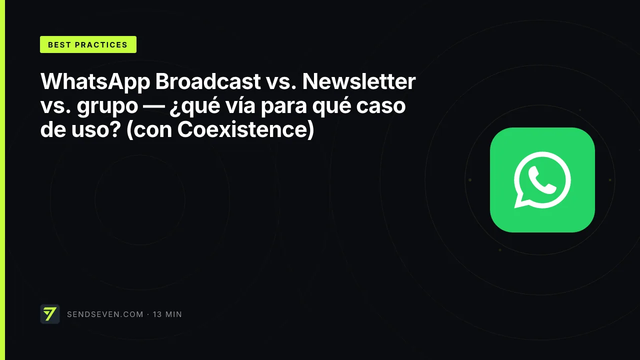 WhatsApp Broadcast vs. Newsletter vs. grupo — ¿qué vía para qué caso de uso? (con Coexistence)