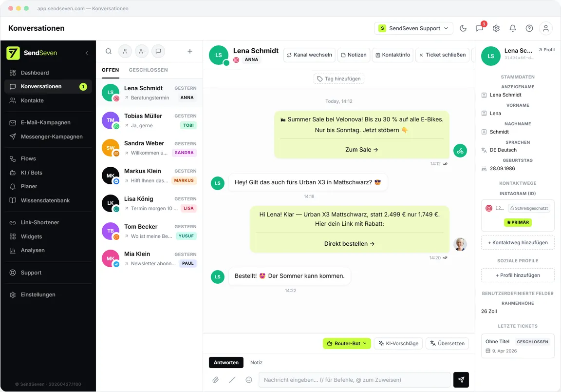 SendSeven unified inbox preview