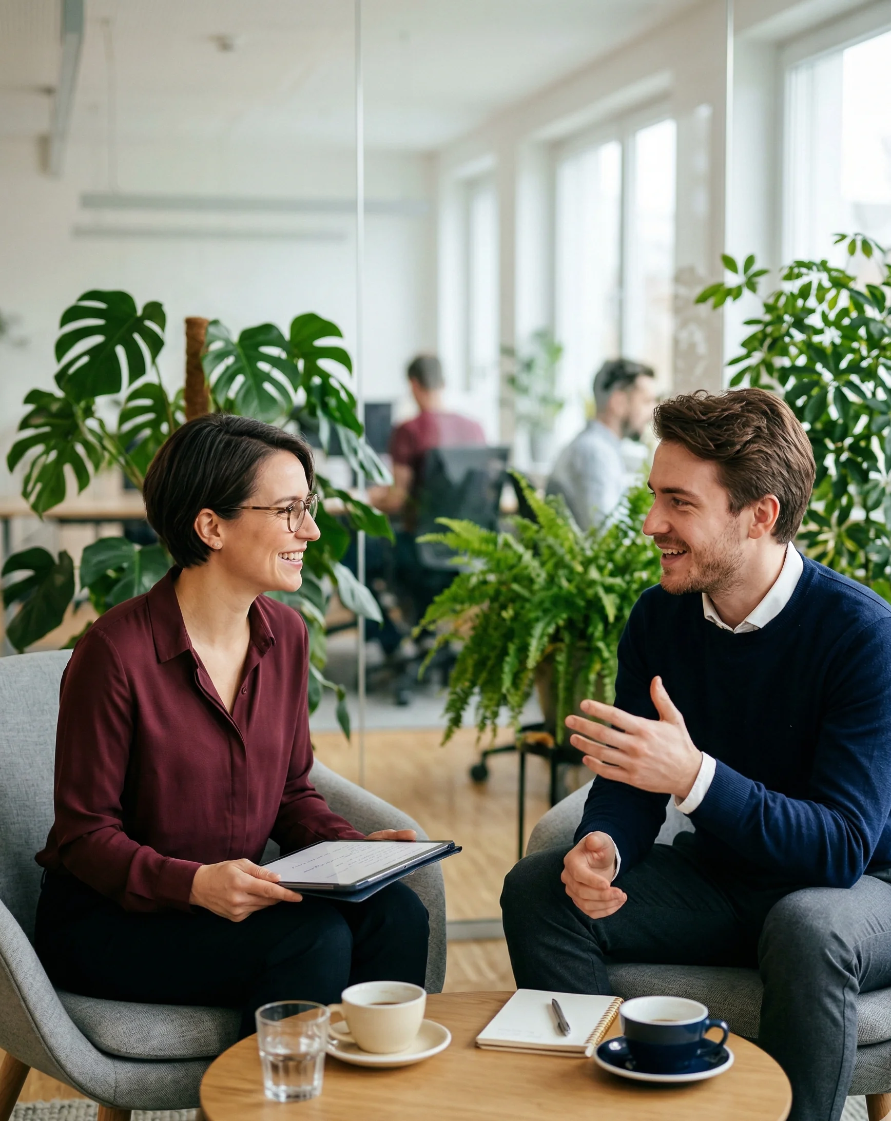 Recruiterin im Gespräch mit Kandidat — SendSeven Messaging für Recruiting