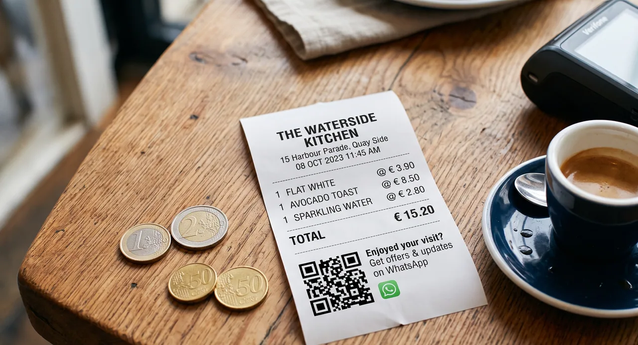 QR code on a receipt for WhatsApp newsletter opt-in