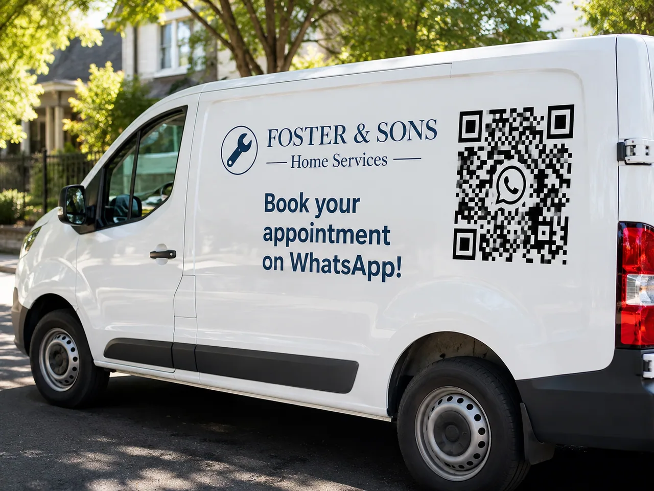 QR code on a company van as a mobile WhatsApp advertising space